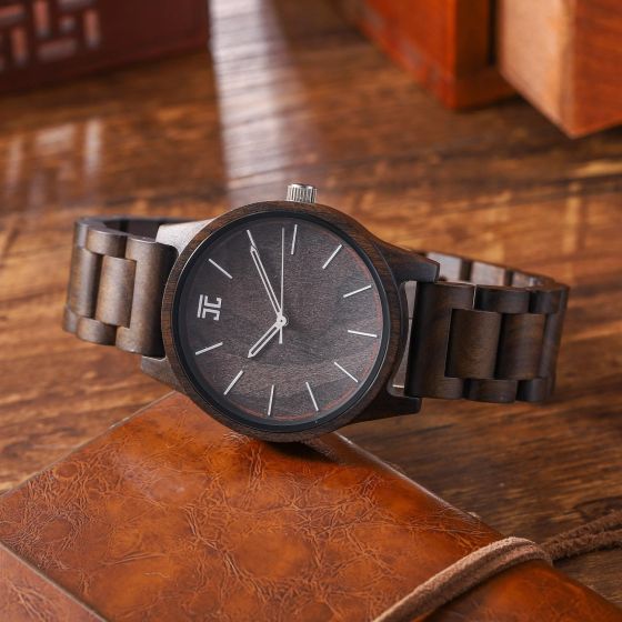 Earth - Dark Sandalwood &  Walnut Woodgrain Wooden Watch 45mm