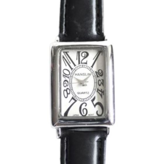 Men's Black Leather Tank Style Watch