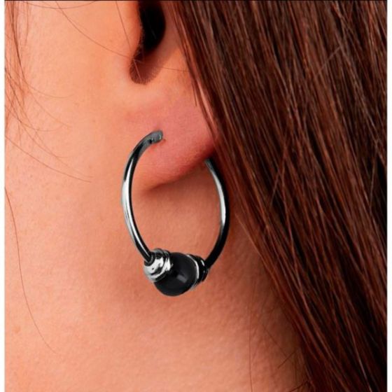 Perola single Onyx Small Two-tone hoop - 7/8