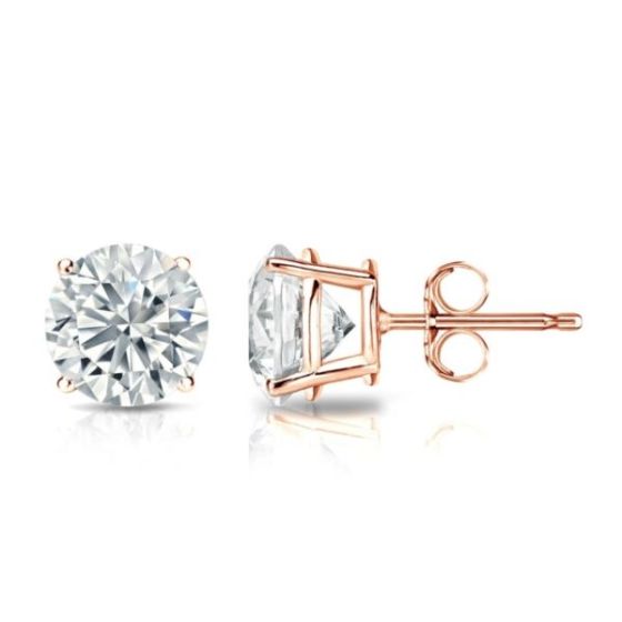 Bright White Round Lab Grown Diamond Stud in 14K Rose Gold 1.20ct, Color-FG, Clarity-VVS