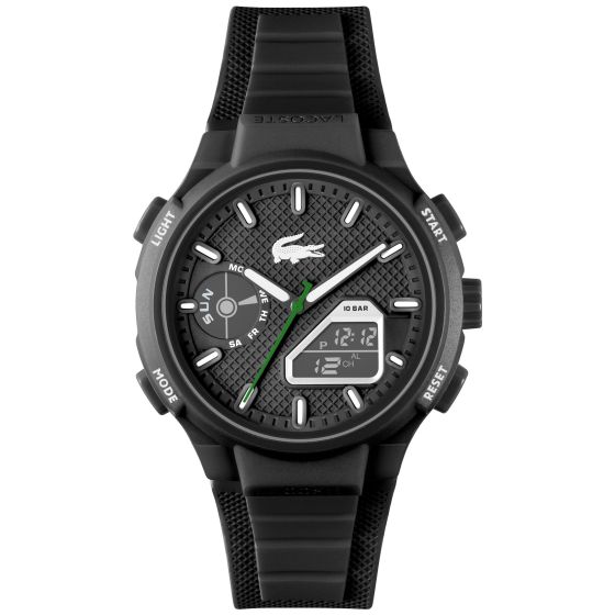Lacoste L33-X. Gents. Black TR90 Case. Black Ana-Digi Dial. Black Silicone Strap.