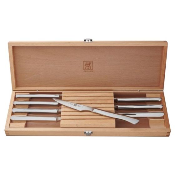 8pc Stainless Steel Serrated Steak Knife Set w/ Wood Gift Box