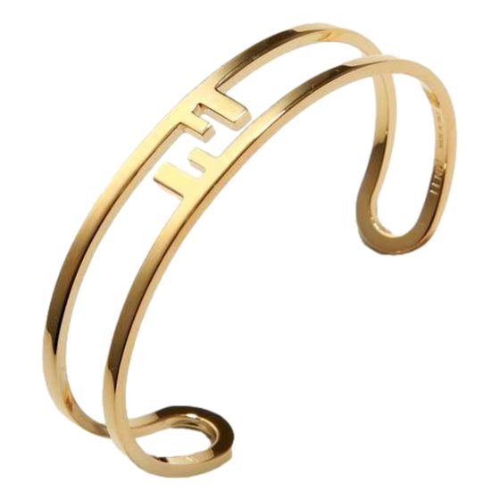 Fendi FF O Lock Gold Tone Metal Cuff Bracelet