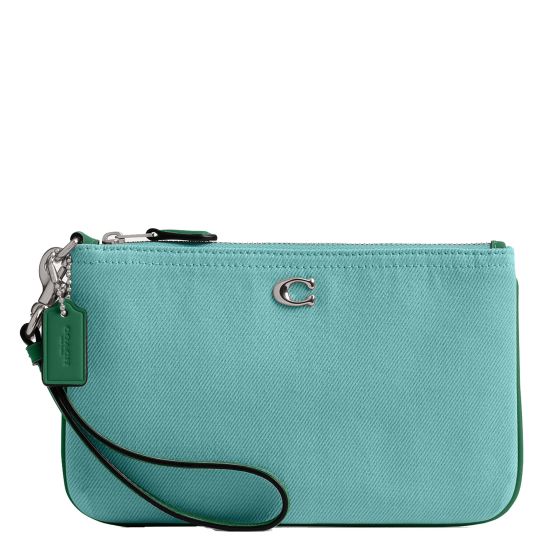 Colored Dyed Denim Small Wristlet - Ivy/Silver