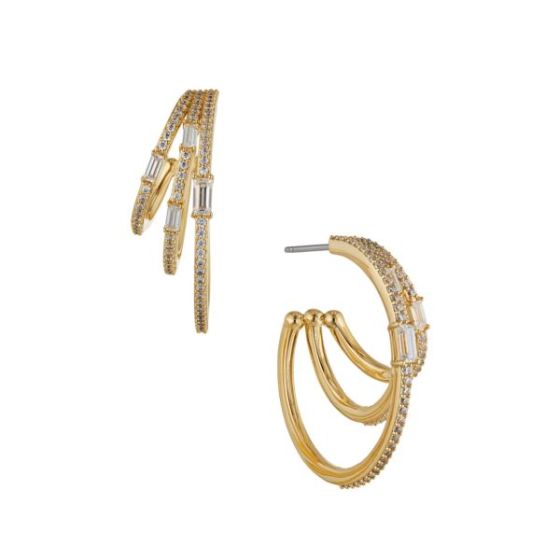 Triple Hoop CZ Earrings Gold