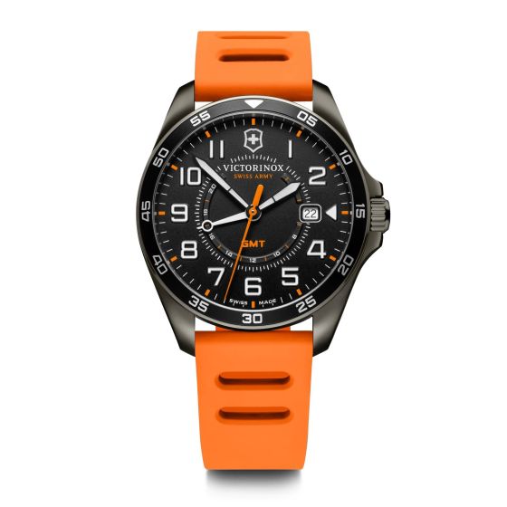 Fieldforce Sport Gmt, 42mm, Black Bezel, Black Dial, Orange Rubber Strap