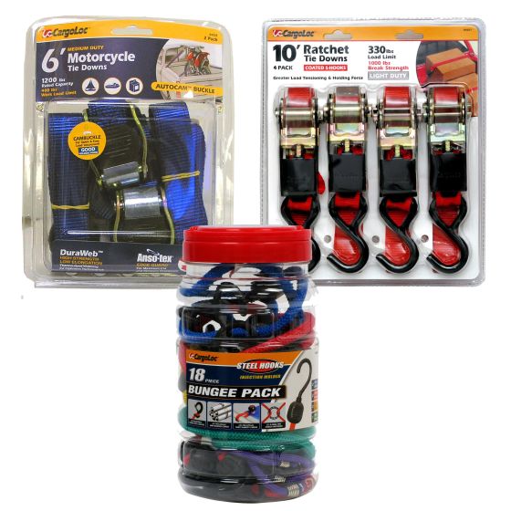CargoLoc 18-Piece Bungee Pack & Ratchet Tie-Down Package