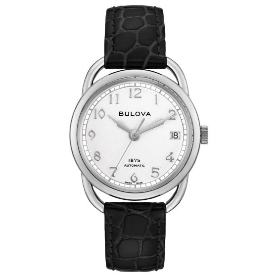 Ladies Classic Commodore, Swiss Automatic, White Dial with Black Leather Alligator-grain Strap