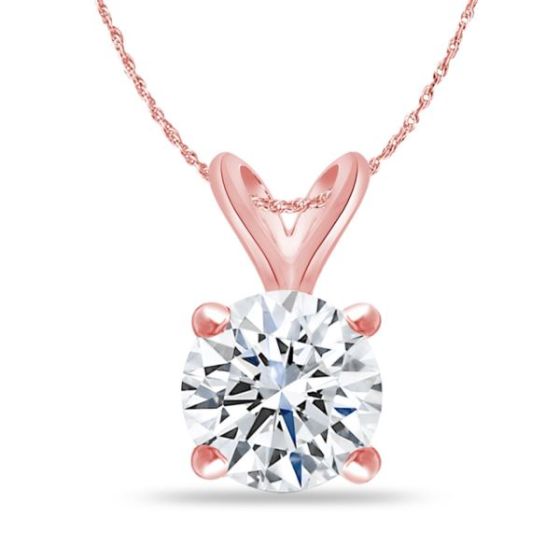 Bright White Round Lab Grown Diamond Pendant in 14K Rose Gold 1.70ct, Color-FG, Clarity-VS SI