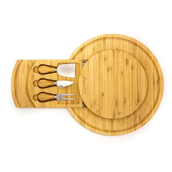 Bamboo 4pc Multi-level Cheese Board Set, with 3 Tools, 13x1.5