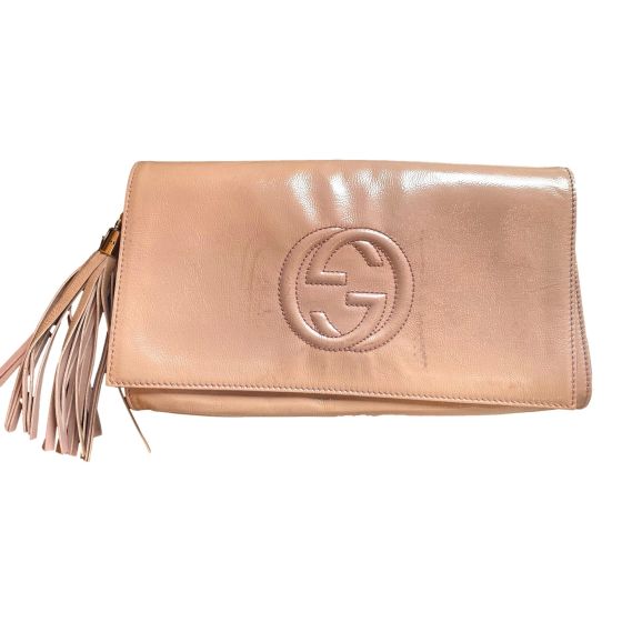 Gucci Soft Patent Medium Soho Clutch Dark Cipria