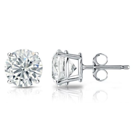 Bright White Round Lab Grown Diamond Stud in 14K White Gold 1.80ct, Color-FG, Clarity-VVS