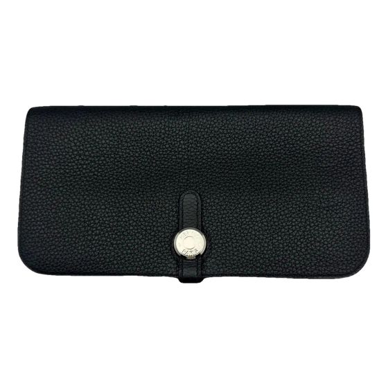 Hermes Togo Dogon Black Leather Long Wallet with Removable Coin Pouch