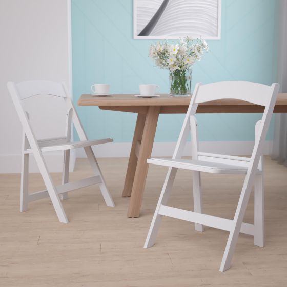 Folding Chair - White Resin - 2 Pack 1000LB Weight Capacity - Vinyl Seat