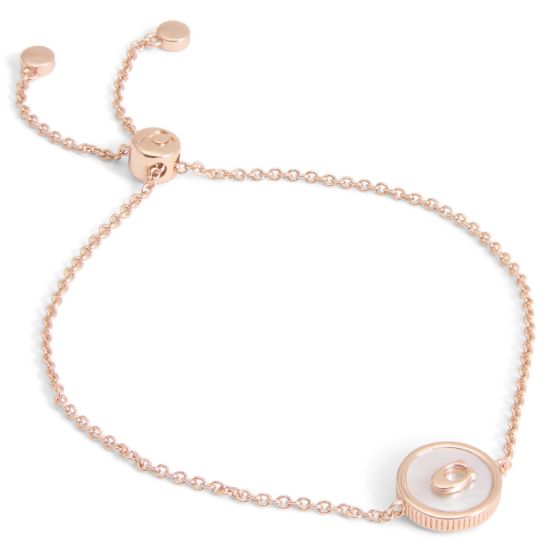 Mother of Pearl Coin Slider Bracelet - Cream/Rose Gold
