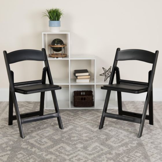 Folding Chair - Black Resin - 2 Pack 1000LB Weight Capacity - Vinyl Seat