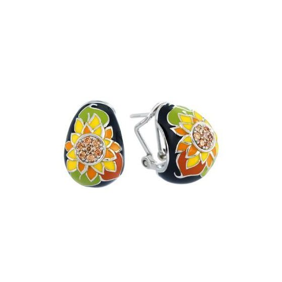 Belle Etoile Round Champagne Cubic Zirconia studded Sunflower Earrings - 925 SS.