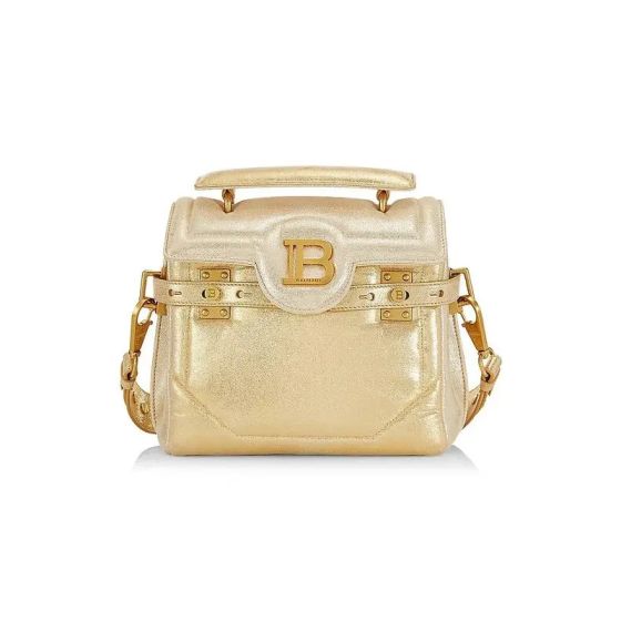 Balmain B-Buzz 23 Metallic Gold Tote Crossbody Shoulder Bag Calf Leather