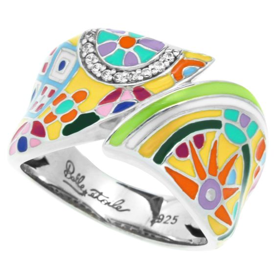 Belle Etoile Pashmina - Sterling Silver, Yellow Enamel, White CZ Ring Size #7