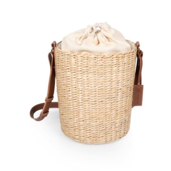 Palermo - Rush Insulated Bucket Tote with Leather Straps, (Beige Canvas)