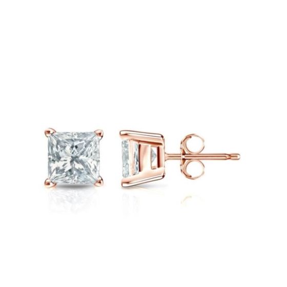 Bright White Pinnacle Princess cut Lab Grown Diamond Stud in 14K Rose Gold 0.60ct, GH, VVS