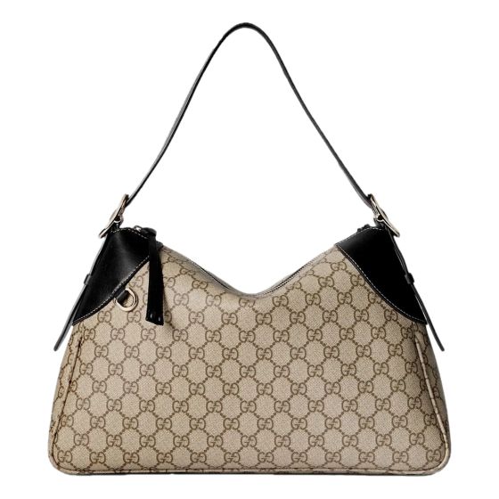 Gucci GG Emblem Surpeme Canvas Medium Leather Shoulder Bag Black Beige
