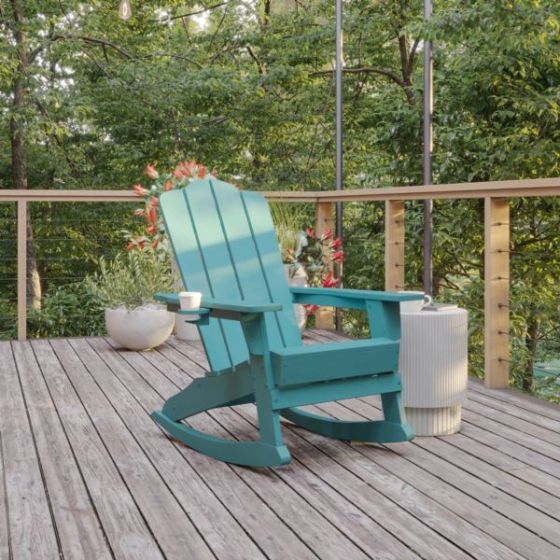 Commercial All-Weather Rocking Adirondack Chair with Swiveling Cupholder - Red