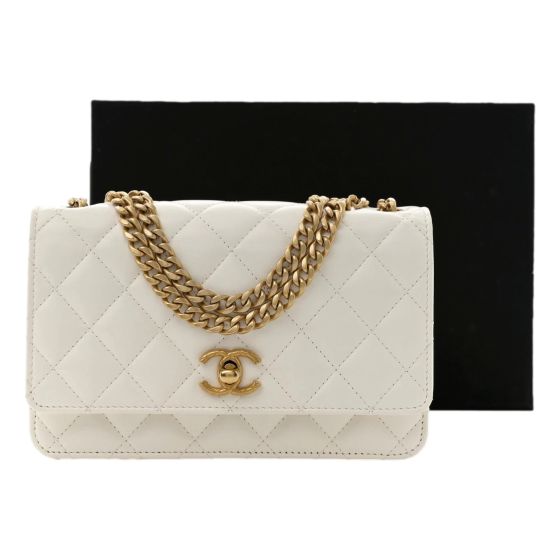 Chanel Pillow Crush Lambskin Quilted Wallet On Chain White Crossbody Bag