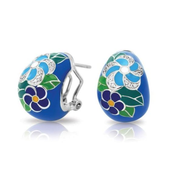 Belle Etoile Round Cubic Zirconia studded Blue Background Melia Earrings - 925 Sterling Silver.