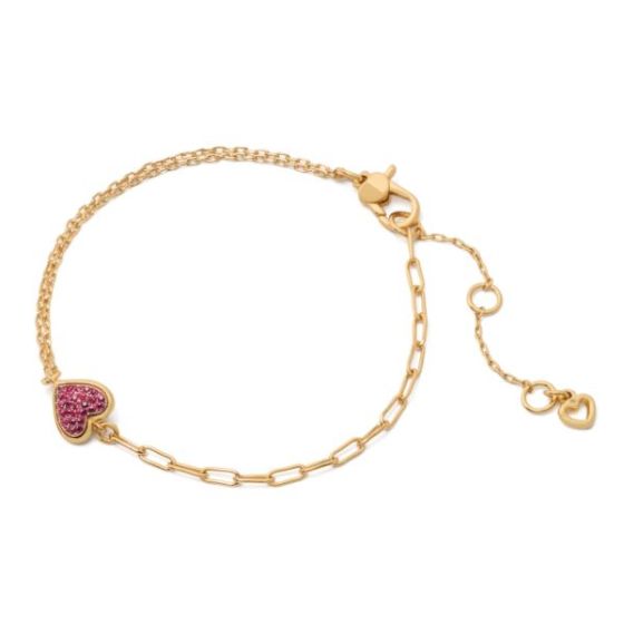 With All My Heart  Pave Line Bracelet  - Red/Gold