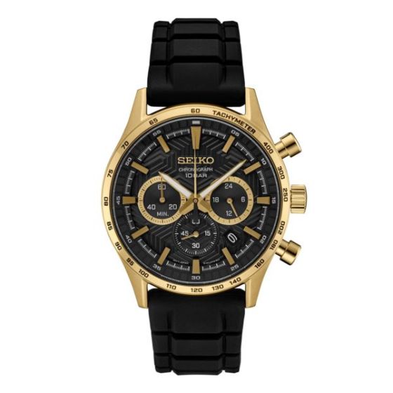 Men's Essential Chronograph Gold & Black Silicone Strap Watch Black Dial