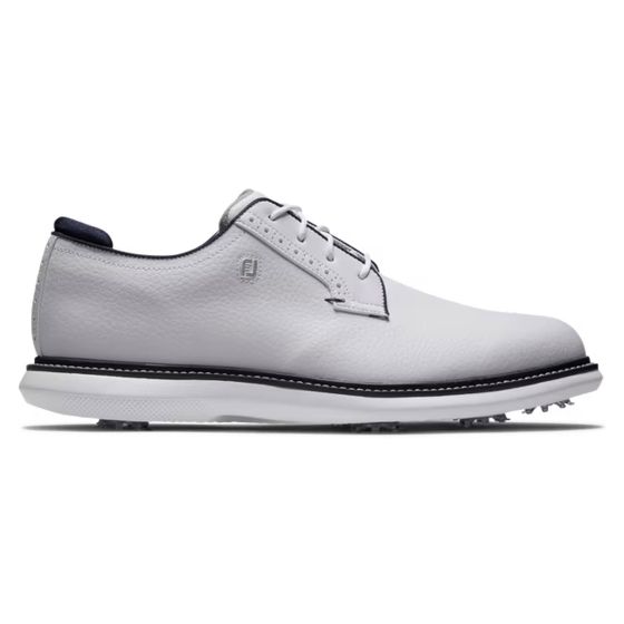 FootJoy Traditions Blucher Men's Spiked Golf Shoes - White/White/Navy/9 Medium