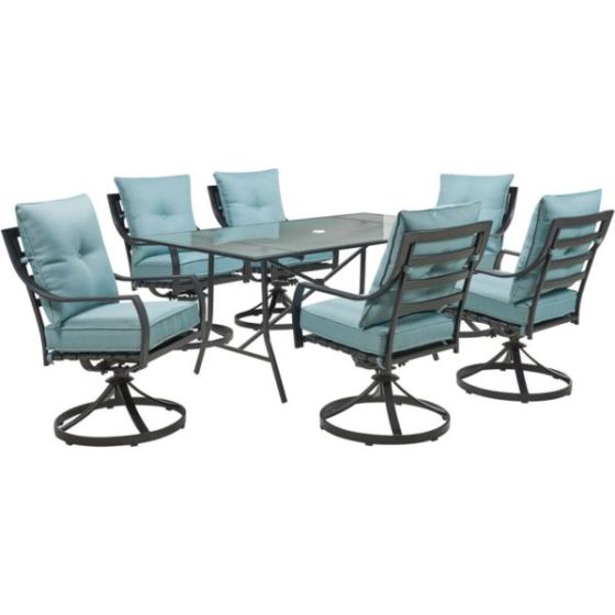 Lavallette 7-Piece Dining Set in Ocean Blue with 6 Swivel Rockers and a 66