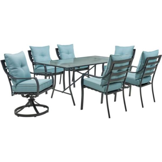 Lavallette 7-Piece Dining Set in Ocean Blue with 4 Chairs, 2 Swivel Rockers, and a 66
