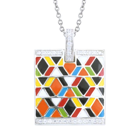 Belle Etoile Forma - Multicolor Enamel and White CZ Pendant with 18