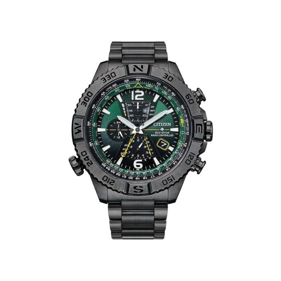 Mens Promaster Navihawk A-T Eco-Drive Gray IP Watch Green Dial