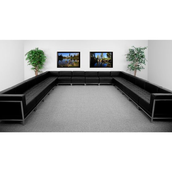 Black LeatherSoft Modular U-Shape Sectional Configuration, 16 Pieces