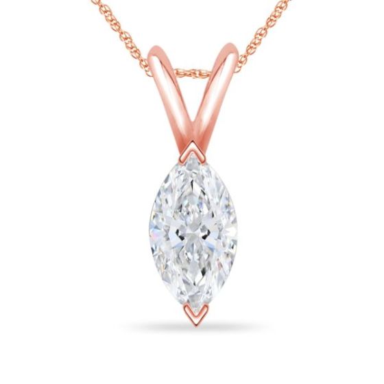 Bright White Pinnacle Marquise Lab Grown Diamond Pendant with chain in 14K Rose Gold 0.95ct,GH,VVS