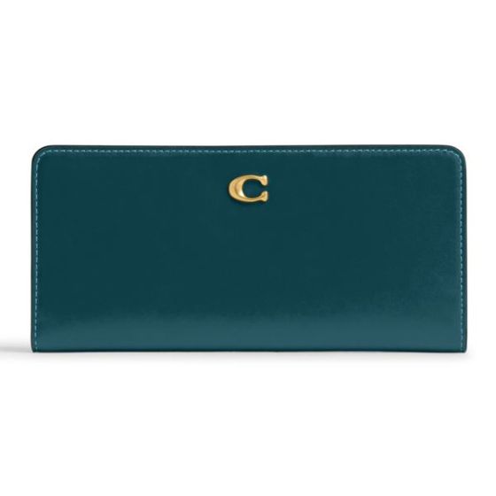 Refined Calf Leather Essential Skinny Wallet - Marine/Brass