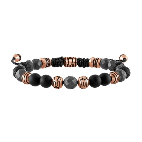 Latin GRAMMY Black Onyx/Hematite Spheres/Black Lava and Rose-Gold Beaded Bolo Bracelet
