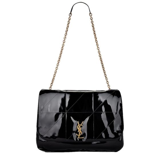 Saint Laurent Jamie YSL Black Patent Leather Chain Strap Large Shoulder Bag
