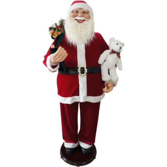 58-In. Dancing Santa Claus with Teddy Bear, Animated Indoor Christmas Holiday Home Decor