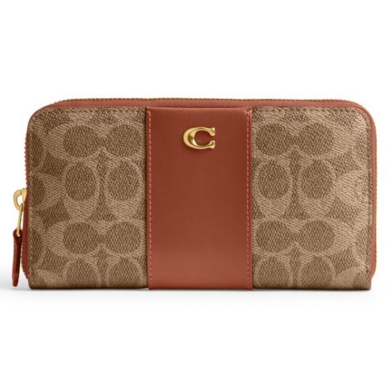 Colorblock Coated Canvas Signature Accordion Zip Wallet - Tan Caramel/Brass