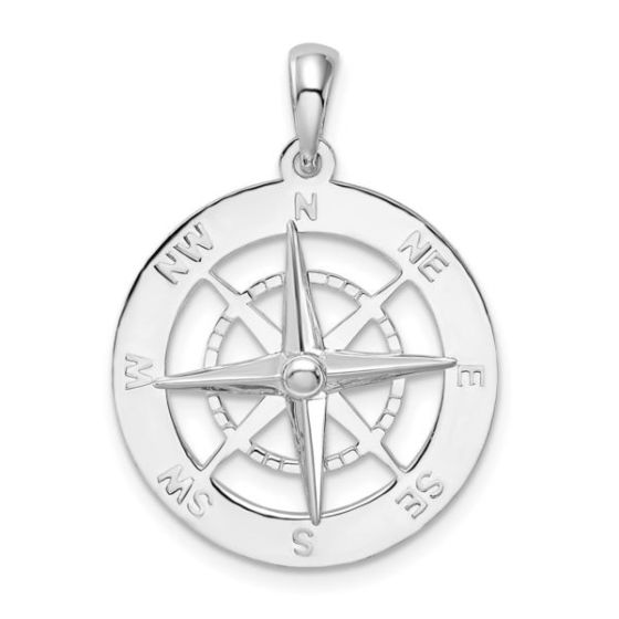 Sterling Silver Polished Nautical Compass Pendant