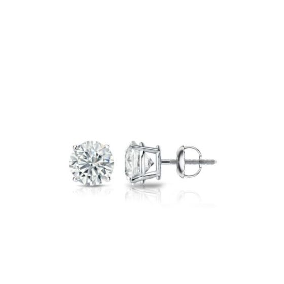 Bright White Round Lab Grown Diamond Screwback Stud in 14K White Gold 0.20ct, Color-FG, Clarity-VS