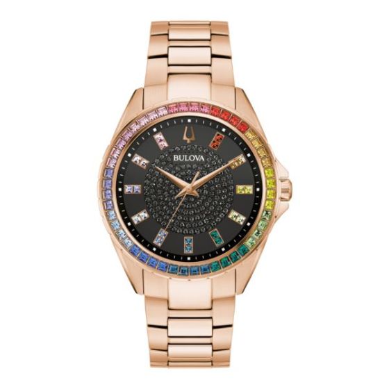 Ladies' Phantom Rainbow Crystal Rose Gold-Tone Stainless Steel Watch Black Dial