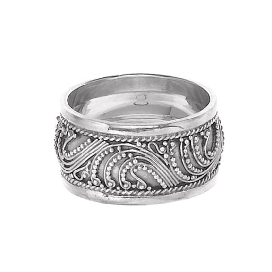 Sterling Silver Oxidized Bead Ring with Rope Edges Size 9