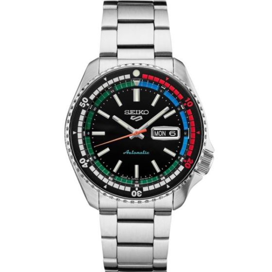 Seiko 5 Sports SS Automatic Black with Color accents Dial SE, Special Edition, SS Bracelet
