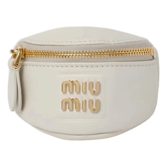 Miu Miu White Leather Logo Pouch Bracelet Wrist Bag Gold Hardware