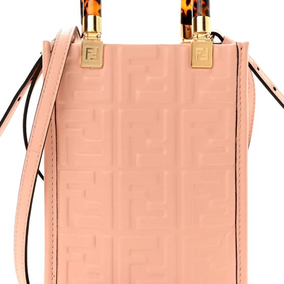 Fendi FF Zucca Leather Mini Sunshine Shopper Tote Crossbody Bag Baby Pink